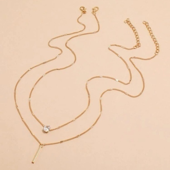 2 pcs Bar Rhinestone Charm Necklace Set Golden - Picture 3 of 7